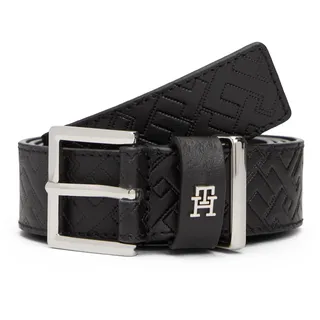 Ledergürtel TOMMY HILFIGER "TH SQUARE MONO", Damen, Gr. 70, schwarz, Rindsleder, Gürtel Ledergürtel, mit TH-Monogramm, Breite: 3 cm