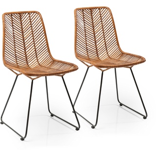 Kare Design Stuhl Ko Lanta 2er Set, moderner, bequemer Esszimmerstuhl im Rattan Design, Braun (H/B/T) 85,7x44,5x54,6cm