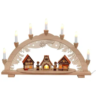Dekohelden24 Schwibbogen Buchenholz Weihnachtsbäckerei, 10 flammig, Breite 57 cm x Tiefe 9 cm x Höhe 38 cm