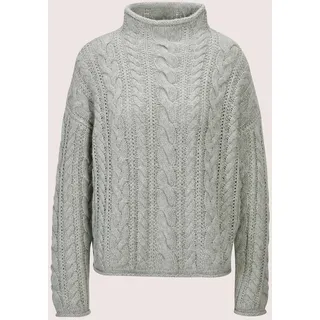 Longpullover MADELEINE "Strickpullover Stilvoller Grobstrickpullover mit Zopfmuster", Damen, Gr. 40/42, grau (steingrau, melange), Obermaterial: 90% Schurwolle WV. 10% Kaschmir WS., Modern, Pullover Longpullover, Mit Zopfmuster