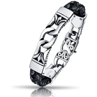 COOLMAN Herren Lederarmband schwarz 22.3 cm mit Edelstahl Verschluss Armbänder Tolles Geschenke für Männer (mit Schmuckschatulle)