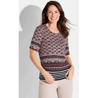 T-Shirt GOLDNER "Kurzgröße Halbarm Oberteil mit Streifen, Viskose", Damen, Gr. 23, rosa (altrosé, schwarz, cremeweiß, gemustert), Obermaterial: 95% Viskose CV. 5% Elasthan EL., normal, elastischer Saum, Shirts T-Shirt, Rundhalsausschnitt