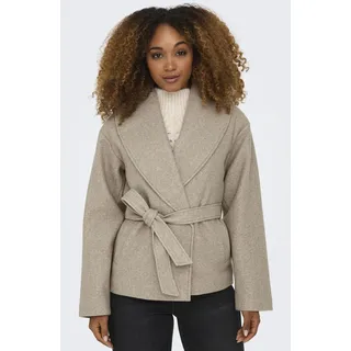 Kurzmantel ONLY "ONLAUGUSTA LIFE SHORT COAT OTW", Damen, Gr. XL, grau (fungi detail:melange), Web, Obermaterial: 100% Polyester, meliert, kurz, V-Ausschnitt, Mäntel Kurzmantel, Kunstfaser