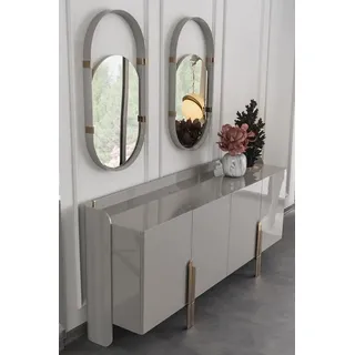 Sideboard Anrichte mit 2x Designer Spiegele Oval Hochglanz Edelstahl - Grau