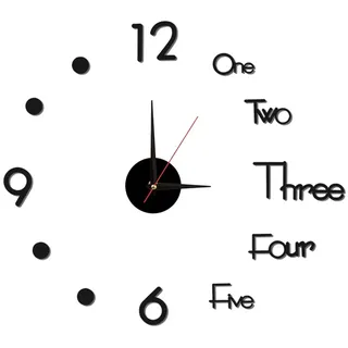 KIRVOS Klebe Wanduhr Groß 40CM,DIY 3D Wanduhren Moderne,Leise und Selbstklebend,Uhr Wand für die schöne Dekoration von Wohnzimmer, Schlafzimmer, Esszimmer, Büro, Küche(Schwarz)