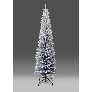 SHATCHI Künstlicher schmaler Weihnachtsbaum, 120 cm, mit Spitzen Spitzen und Metallständer, Schneeflocke, 120 cm