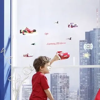 Komar Disney | Window-Sticker CARS NEON | Größe 31 x 31 cm, 2 Bogen | Fensterdeko, Fenstersticker, Rennwagen, Kinderzimmer, Jungenzimmer, Auto, McQueen | 16406