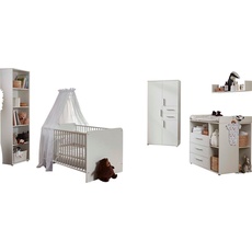 Bild »Lea«, (Set, 7 St., Bett, Wickelkommode, Schrank, Standregal, Wandboard), Bett + Wickelkommode + 3-trg. Schrank + Standregal + Wandboard, weiß