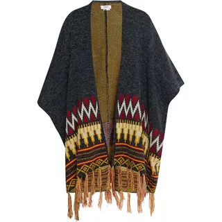 TEYLON Damen Strick Poncho 15529226-TE01, Marine GRAU Mehrfarbig, M/L