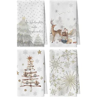 Artoid Mode Schneeflocken Bäume Geschenke Rentier Bar Weihnachten Küchentücher Geschirrtücher, 42x65 cm Mikrofaser Saugfähig Stern Küchen Deko 4er Set