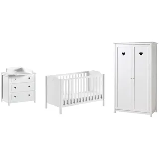 Vipack Babyzimmer-Komplettset »Amori Set 4-tlg. mit nostalgischer Herz-Optik, TOP Komplett-Angebot« best. aus Schrank 2-türig., Babybett, Wickelkommode, weiß lackiert, weiß