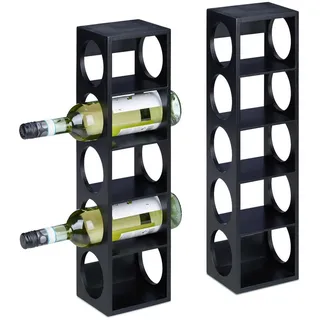 Relaxdays Weinregal Schwarz 2er-Set Bambus für 5 Flaschen , Holz , 14x53x12 cm , Weinregale
