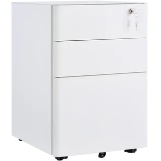 Vinsetto Rollcontainer mobiler Aktenschrank mit 3 Schubladen Büroschrank Stahl Weiß , Metall , 48x59x39 cm , Büromöbel, Büroschränke, Aktenschränke
