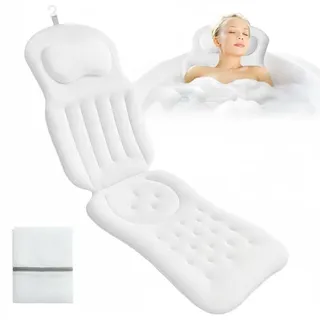 Ganzkörper Badewannenkissen für die Badewanne, Verdicktes Badewannenmatte mit Kopfstütze unterstützt Nacken, Rücken und Beine, Badewannenkissen Mit SaugnäPfen und Hängehaken (Weiß)