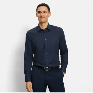 Langarmhemd OLYMP "Level Five", Herren, Gr. 38, N-Gr, marine, Web, Obermaterial: 97% Baumwolle, 3% Elastolefin, normal, 2-Knopf-Manschette, Hemden Langarmhemd, Under-Button-down-Kragen, Businesshemd, body fit, fein strukturiert