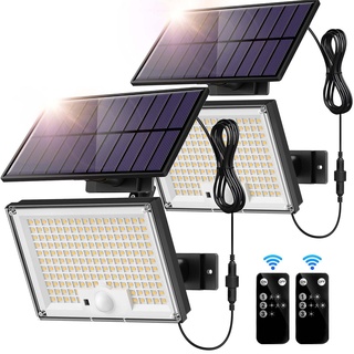 SIGRILL Solarlampen für Außen mit Bewegungsmelder 172LED Solarleuchten Aussen, Solar Strahler IP65 Solar Außenwandleuchte Gartenleuchten mit 5m Kabel, Solarleuchten für Außen, Garage, 2 Stück