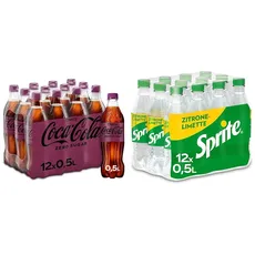 Coca-Cola Zero Sugar Cherry - fruchtiges Erfrischungsgetränk mit Kirsch-Geschmack - ohne Zucker und ohne Kalorien - koffeinhaltiger Softdrink in Einweg Flaschen (12 x 500 ml) & Sprite