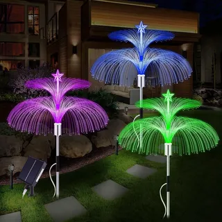 Solarleuchten für den Außenbereich - 3 LED-Quallen, IP65 wasserdicht, Gartenbeleuchtung für Terrasse und Balkon