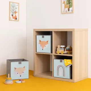 Navaris Kinder Aufbewahrungsbox 3er Set - Regal Aufbewahrung 28 x 28 x 28 cm Spielzeugkiste - 3X Spielzeug Box faltbar für Kinderzimmer - Tier Motiv Kisten mit Griff - Toy Box Set