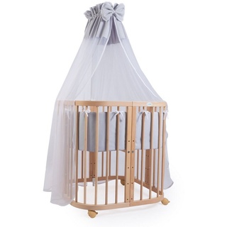 Waldin Babybett Kinderbett 7in1 mit Matratze, mitwachsendes Kinder-Bett,Stoffe grau,Holz natur - Grau