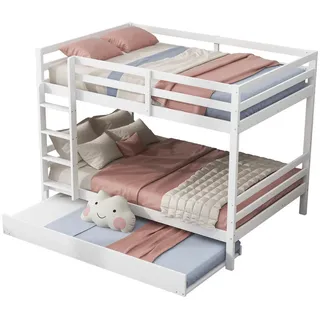 Stilvora Etagenbett 140/200 cm in Weiß mit Ausziehbett und Treppe aus Kiefernholz , Holzwerkstoff , 140x200 cm , Babymöbel & Kindermöbel, Kinderzimmer & Jugendzimmer, Stockbetten