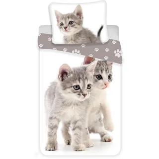 JF Kinder-Bettwäsche-Set Katze 100-% Baumwolle 140-x-200 cm