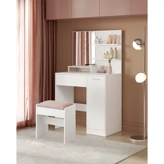 VASAGLE Schminktisch, mit Spiegel, Aufbewahrungsfach, 1 Schublade, 2 Ablagen - Weiß