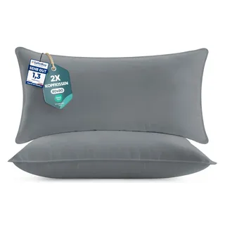 Utopia Bedding KopfKissen (2er Set), 40 x 80 cm Schlafkissen, Atmungsaktiv et Weich Kissen (Grau)