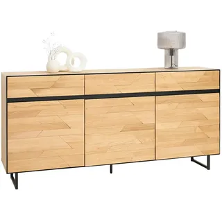 Linea Natura Sideboard , Schwarz, Wildeiche , Metall , Wildeiche , furniert, massiv,massiv , 3 Fächer , 3 Schublade(n) Schubladen , 180x90x42 cm , Beimöbel erhältlich, stehend , Holzmöbel, Wohnwände Holz, Wohnwand Serien Holz