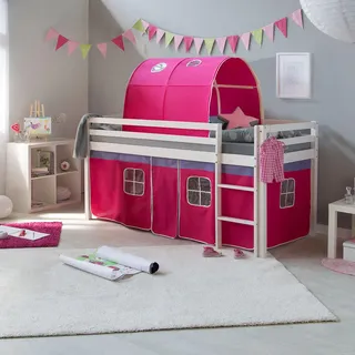 Homestyle4u Hochbett Leiter 90/200 cm Pink , Weiß, Pink , Holz , Babymöbel & Kindermöbel, Kinderzimmer & Jugendzimmer, Kinderbetten, Hochbetten