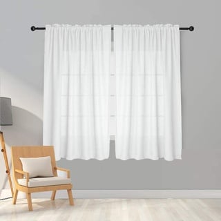 Melodieux Voile-Vorhänge aus Kunstleinen, halbtransparent, für Schlafzimmer, Wohnzimmer, Fenster, Weiß, 140 x 137 cm, 2 Paneele