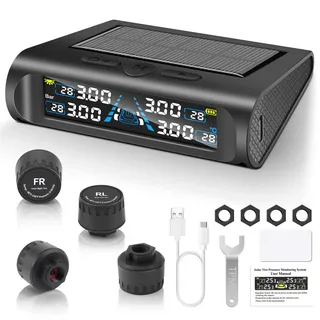 Liwogi Tpms Reifendrucküberwachungssystem mit 4 Reifen, 0-6.8Bar | Auto Reifendruckprüfer mit Alarmmodus Solar/ USB-Laden für Lkw Elv Wohnmobil,0-99 PSI,Dynamische Spur