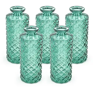 Blümelhuber 5er Set Kleine Vase Glas Deko Hochzeit - Vase Klein - Vase Modern - Deko Frühling - Pflanzen Deko Trockenblumen Set Vasen Hochzeitsdeko (Grün), WM1554-5x