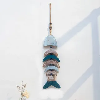 Holz Fische Anhänger,Retro Mediterraner Stil Deko Hänger Fisch mit Schnur Hängedeko Raumdeko Maritim Meer Dekoration Wanddeko Wandbehang Home Decor Apartment Schlafsaal Raumdekoration,Fischgräte #3