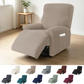 BOFITENG 4-Teilig Sesselschoner für Relaxsessel, All-Inclusive Sesselbezug, Sessel Überzug mit Taschen, Sesselhussen Stretch mit Armlehne, für Fernsehsessel Liege Sessel (Grau-Braun)