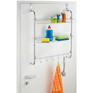 Avilia Tür-Organizer für Küche und Bad – Organizer für Utensilien und Flaschen mit 2 Körben und 6 Haken, aus PVC, 59 x 78,5 x 16,5 cm, verchromt