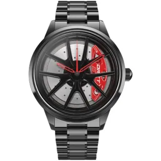DriftElement Nitro Felgenuhr Herren – M3 Sportwagen Herrenarmbanduhr im 3D-Design aus Edelstahl – individuelle Designer-Quarzuhr mit Mineralglas (Rot)