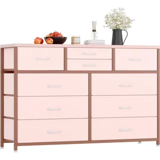 GarveeLife Kommode Mit Schubladen, Stoffkommode, Kommode Für Schlafzimmer Wohnzimmer Flur, Komodenschrank Schubladenschrank Aufbewahrungsschrank, 10 Stoffschubladen, 116x35x80CM