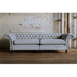 XXL Sofa 4 Sitzer Couch Chesterfield Polster Sitz Garnitur Leder Textil Hellgrau