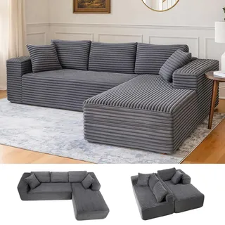 COMHOMASofa Big-Sofa, L-förmige Sofa, Couch Ecksofa, Chaiselongue Schlafsofa mit tiefer Sitzfläche und breiten Armlehnen, Cordstoff dunkelgrau-L - Dunkelgrau