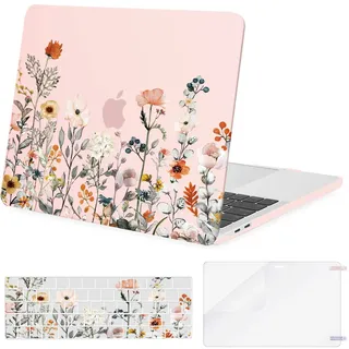 MOSISO Kompatibel mit MacBook Pro 13 Zoll Hülle M2 M1 2025 2024 2023-2016 A2338 A2289 A2251 A2159 A1989 A1706 A1708, Kunststoff Garten Blumen Hartschale&Tastaturschutz&Displayschutzfolie, Rosa