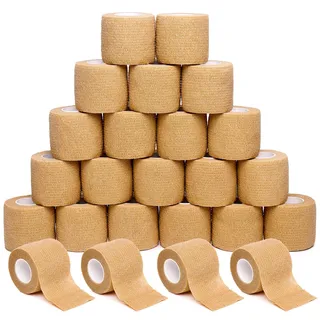Selbsthaftende Bandage 5 x 450 cm (12 Rollen), Fixierbinde Selbsthaftend für Verstauchungen, Schwellungen, Erste Hilfe und Schutz beim Sport (Beige 24 Pcs)