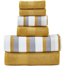 Modern Threads Pax 6-teiliges Wendegarn-gefärbtes Jacquard-Handtuch-Set – Badetücher, Handtücher und Waschlappen – super saugfähig und schnell trocknend – 100% gekämmte Baumwolle, Senfgelb