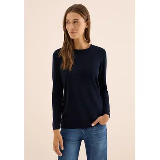 Cecil Strickpullover CECIL, Damen, Gr. L (42), blau (urban dunkelblau), Web, 60% Baumwolle, 40% Viskose, unifarben, normal normal, Rundhals, abgesteppt, Pullover Strickpullover, mit Strick-Struktur, Topseller