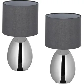 Relaxdays Nachttischlampe Silber/Grau 2 St.