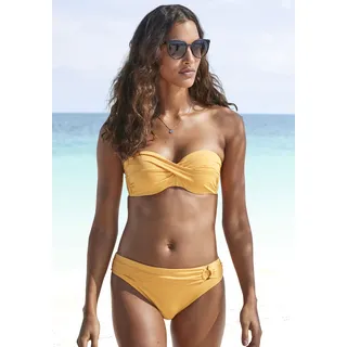 Bügel-Bandeau-Bikini-Top S.OLIVER "Rome", Damen, Gr. 40, Cup E, gelb, Polyamid, unifarben, Bikini-Oberteile Bügel-Bandeau-Bikini-Top, in Wickeloptik