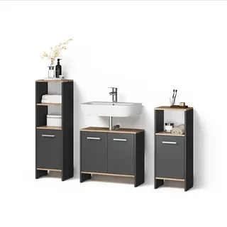 livinity® Amalfi 3-tlg. Anthrazit/Eiche
