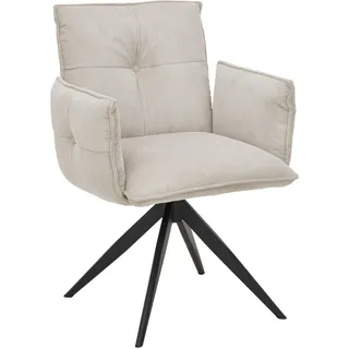 Novel Armlehnstuhl , Schwarz, Beige , Metall, Textil , Drehkreuz , 63.5x85x63.5 cm , Stoffauswahl, Sitzfläche 360° drehbar, automatische Rückholfunktion , Esszimmer, Stühle, Polsterstühle