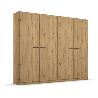 Rauch Möbel Florenz Schrank Kleiderschrank Drehtürenschrank, Eiche Artisan, Holz, 4-türig, inkl. 2 Kleiderstangen, 2 Einlegeböden BxHxT 226x210x54 cm