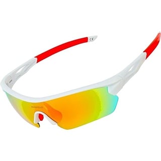 JOGVELO Polarisierte Sonnenbrille, Sportsonnenbrille Radbrille TR90 Anti-Fog mit 5 Wechselobjektiven UV400 Herren Damen wie Radfahren Laufen Klettern Autofahren Angeln Golf, Weiß&Rot